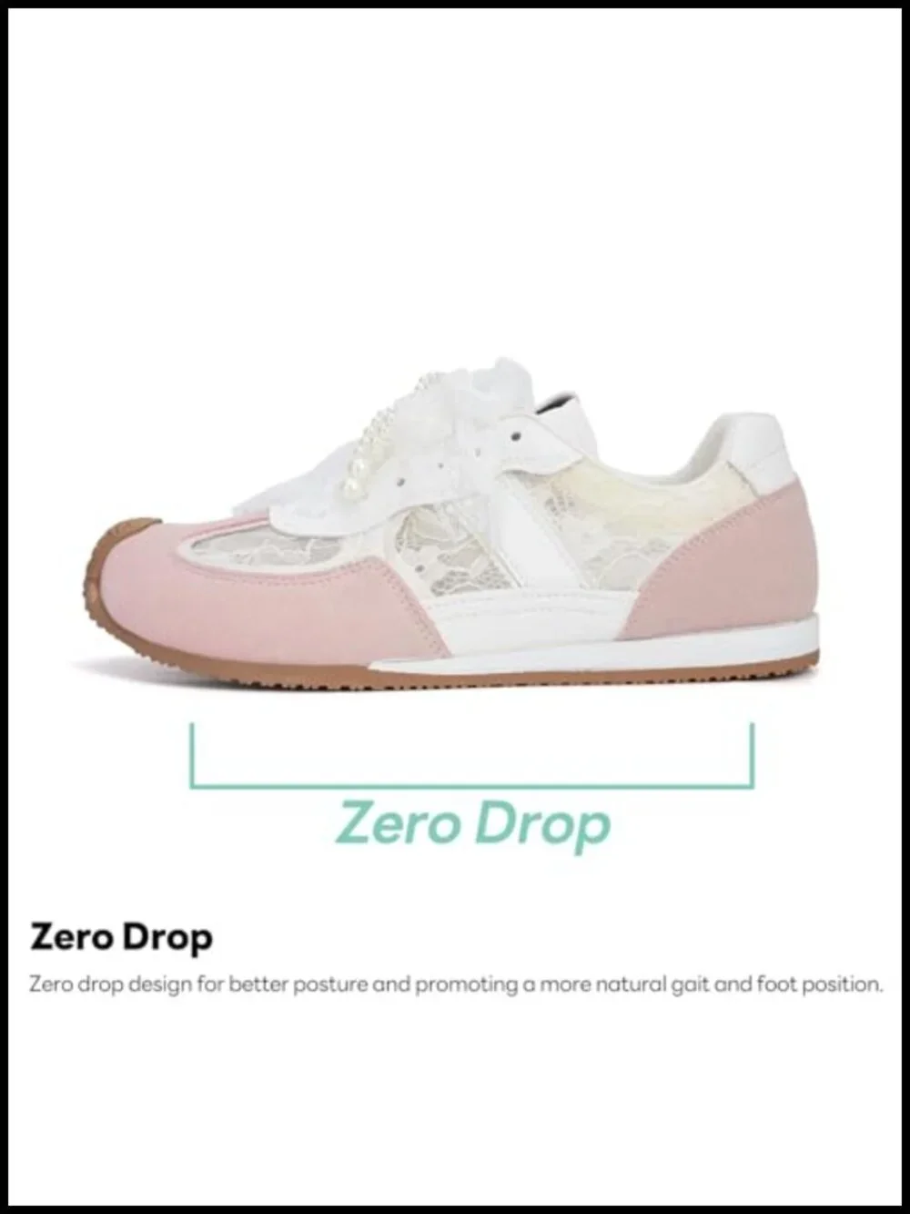 Lace Sneakers with Pearl Bow Detachable Non Slip Memory Foam Casual